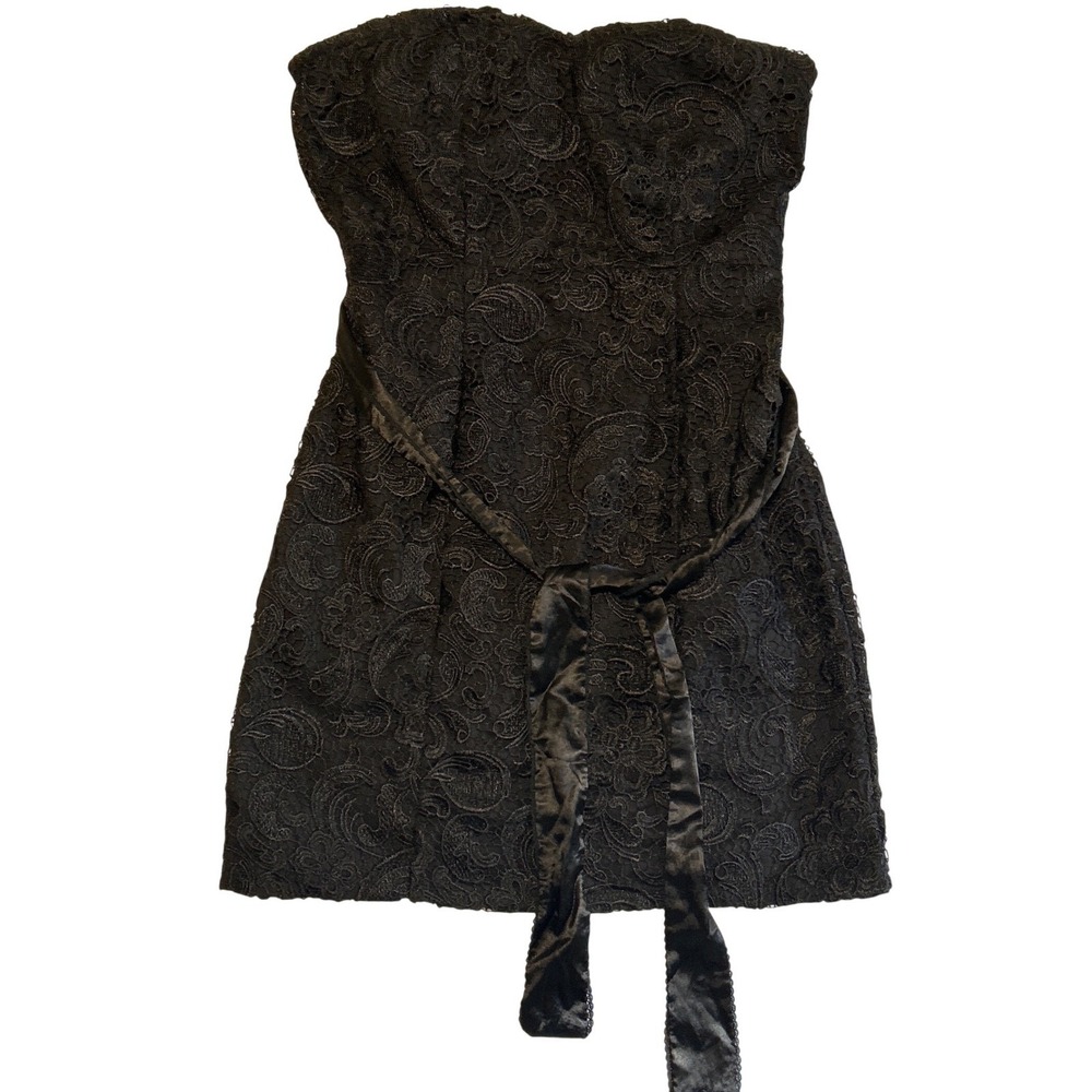 Esley Black Lace Strapless Cocktail Dress Sweetheart Neckline Satin Sash Large